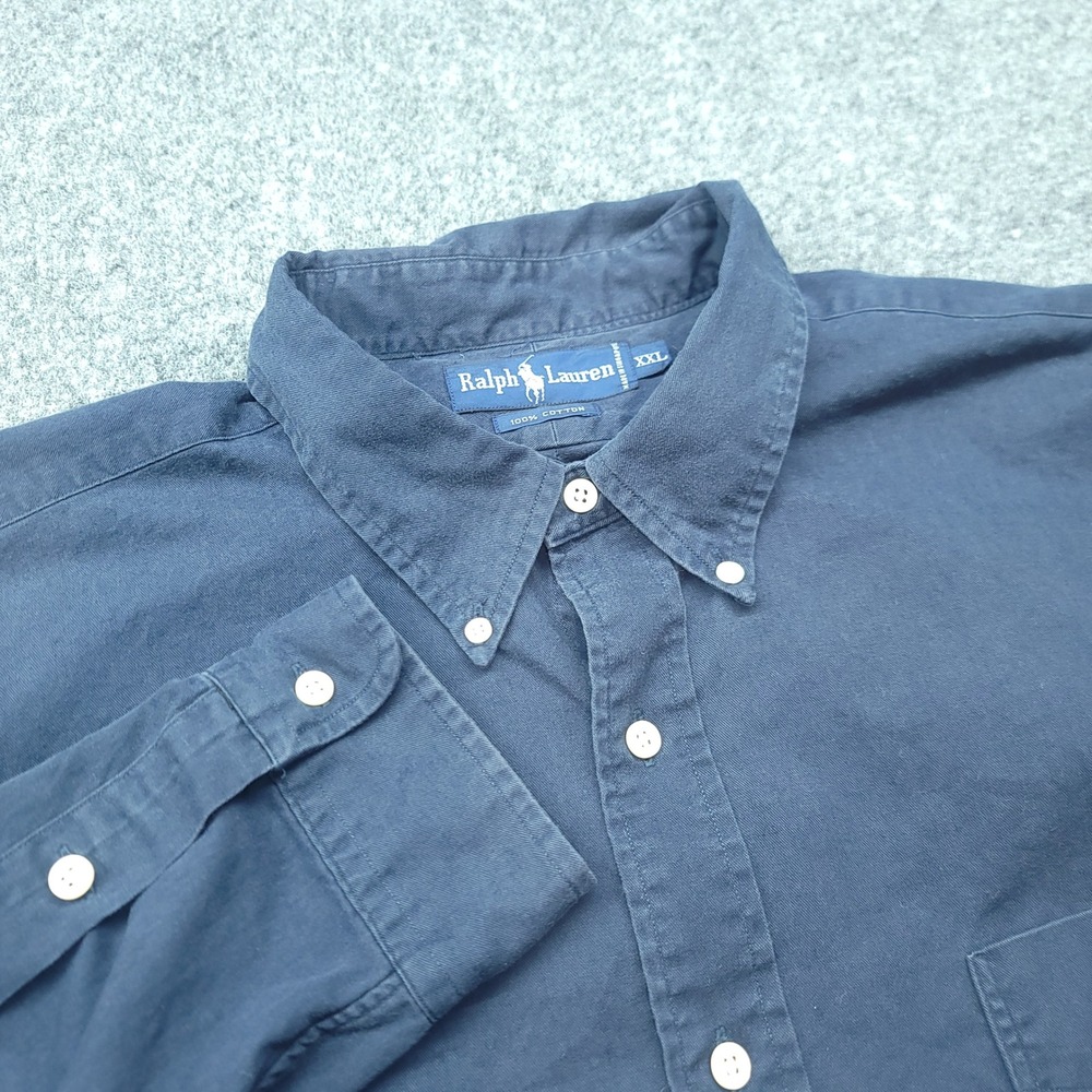 Ralph Lauren Mens XXL Navy Blue Cotton Twill Button Down Shirt Long Sleeve Pony